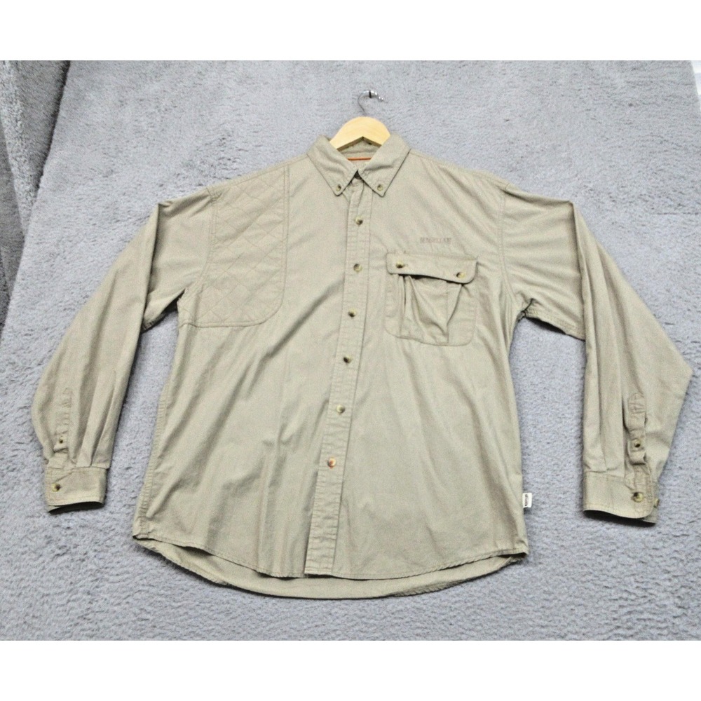 Magellan Outdoor Hunting Shirt Men L Beige Quilted Shoulder Vented Utility Field